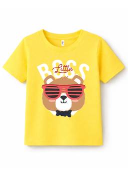 KAVEE - Pure Cotton Biowashed Half Sleeves Boss Text and Bear Printed T-shirt