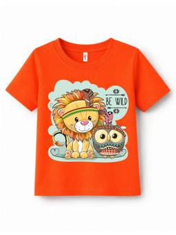 KAVEE - Pure Cotton Biowashed Half Sleeves Lionand Owl Printed T-shirt