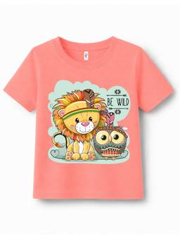 KAVEE - Pure Cotton Biowashed Half Sleeves Lionand Owl Printed T-shirt
