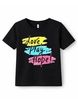 KAVEE - Pure Cotton Biowashed Half Sleeves Love Pay Hope Typography T-shirt