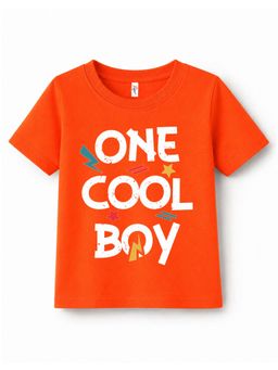 KAVEE - Pure Cotton Biowashed Half Sleeves One Cool Boy Typography T-shirt