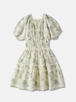 R&B - Green Printed Round Neck Dress