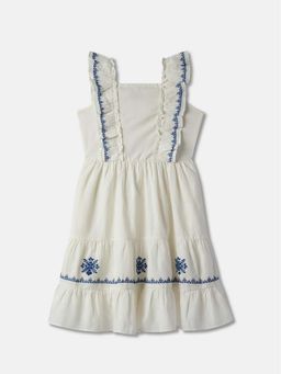 R&B - White Solid/Plain Square Neck Dress