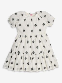 R&B - White Printed Round Neck Dress