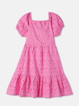 R&B - Pink Self Design Square Neck Dress
