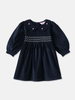 R&B - Navy Blue Embroidered Collar Neck Dress