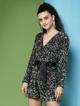 KASSUALLY - Black Sequin Embroided Party Playsuit (Set of 2)