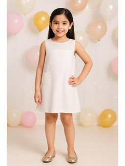 Miyo - Girls White Sleeveless Textured A-Line Dress