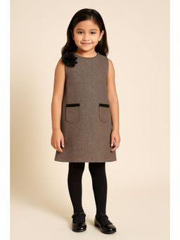 Miyo - Girls Brown Sleeveless Textured Shift Dress