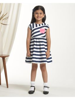 Miyo - Girls Navy and White Stripes Fit and Flare Dress