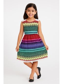 Miyo - Girls Multi-Color Chevron Lace Border Dress