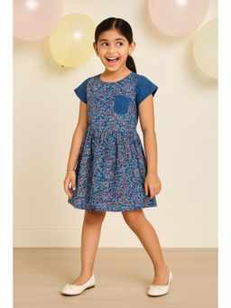 Miyo - Girls Blue Floral Fit and Flare Dress