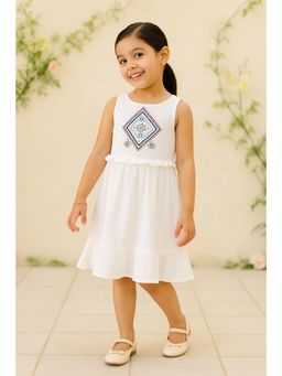 Miyo - Girls White Embroidered Ruffled Dress