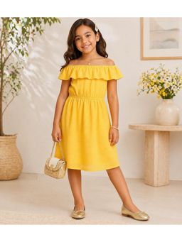 Miyo - Girls Yellow Off Shoulder Fit and Flare Dress