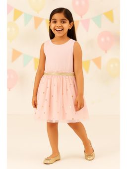 Miyo - Girls Pink Embellished Net Fit and Flare Dress