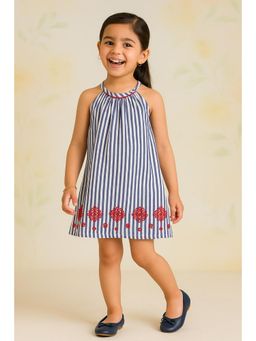 Miyo - Girls Stripes Embroidered A-Line Dress