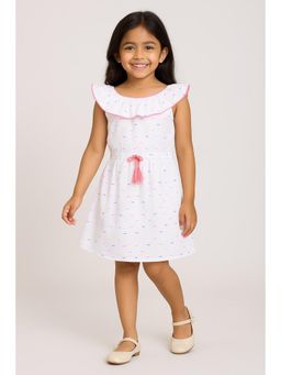 Miyo - Girls Printed Ruffle Neck Fit and Flare Dress