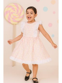 Miyo - Girls Pink Floral Schiffli Ruffled Dress