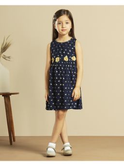 Miyo - Floral Applique Girls Foil Printed Fit and Flare Dress