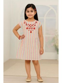 Miyo - Girls Multi-Color Stripes Embroidered Dress
