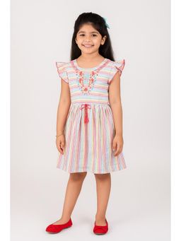 Miyo - Girls Multi-Color Stripes Embroidered Dress