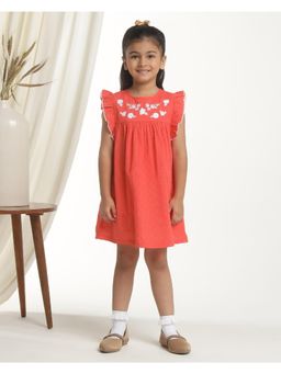 Miyo - Girls Red Embroidered Ruffled Dress