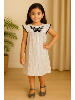 Miyo - Girls Off White Stripes Embroidered Dress