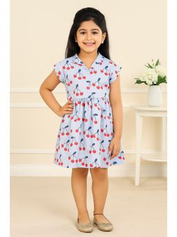 Miyo - Girls Light Blue Cherry Printed Dress