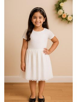 Miyo - Girls White Textured Fit and Flare Dress
