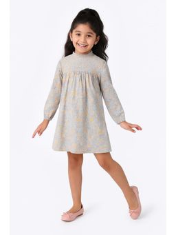 Miyo - Girls Grey and Yellow Floral Smocked Dress