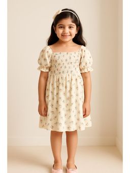 Miyo - Girls Cream Floral Smocked Dress