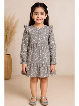 Miyo - Girls Grey Floral Ruffled Tiered Dress