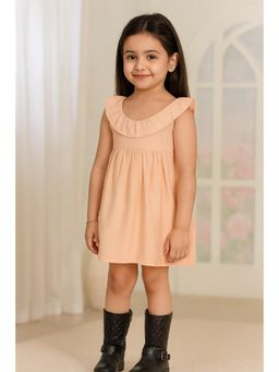 Miyo - Girls Peach Ruffled Gathered Dress