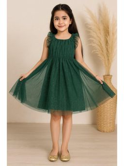 Miyo - Girls Dark Green Glitter Net Party Dress