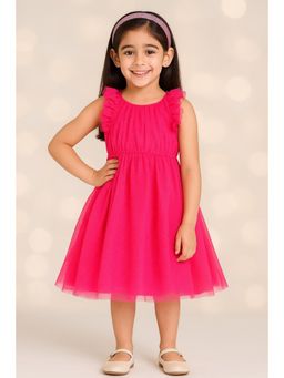 Miyo - Girls Pink Glitter Net Party Dress