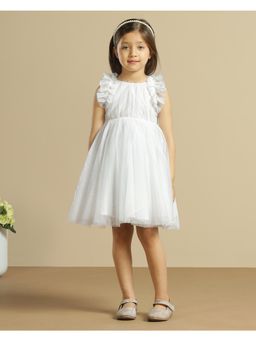 Miyo - Girls White Glitter Net Party Dress
