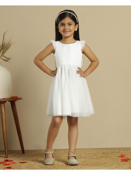 Miyo - Girls White Tulle Ruffled Party Dress