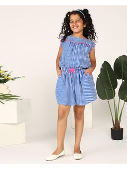 Miyo - Girls Blue Stripes Ruffled Playsuit