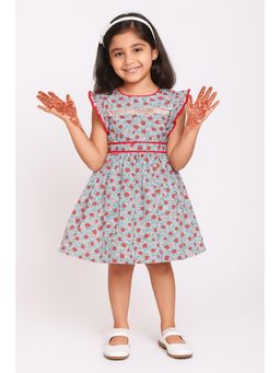 Miyo - Girls Blue Floral Lace Insert Dress