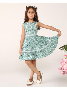Miyo - Girls Sea Green Floral Lace Insert Dress
