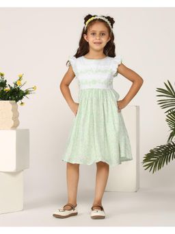 Miyo - Girls Mint Green Floral Embroidered Dress