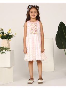 Miyo - Girls White Embroidered Dobby Ruffle Dress