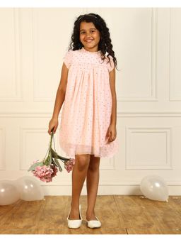 Miyo - Girls Light Pink Dotted Tulle Ruffled Dress