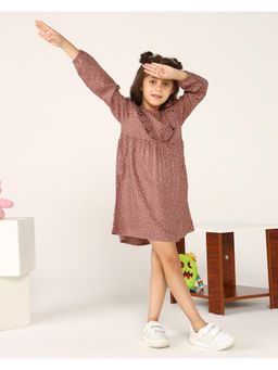 Miyo - Girls Brown Dotted Ruffled Dress