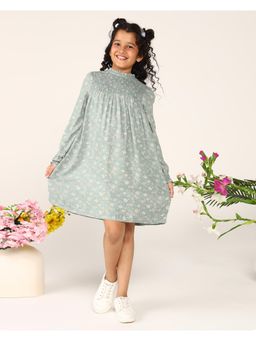 Miyo - Girls Sage Green Smocked Floral Dress