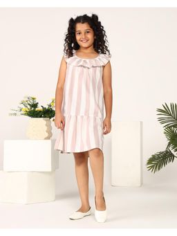 Miyo - Girls Beige Stripes Ruffled Dress