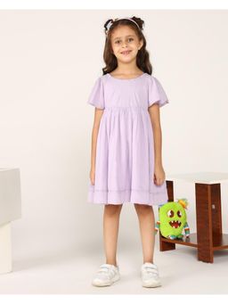 Miyo - Girls Lavender Lace Insert Gathered Dress