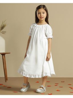 Miyo - Girls White Schiffli Ruffled Dress