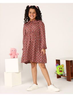 Miyo - Girls Rust Floral Peter Pan Collar Dress