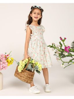 Miyo - Girls Peach Floral Cut-Out Dress